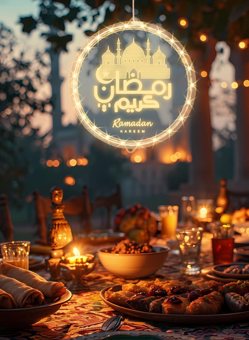 ميون أضواء LED ثلاثية الأبعاد لعيد الفطر ورمضان، أضواء رمضان كريم، ديكور إسلامي مبارك، أضواء دافئة للنوافذ، زينة عيد الفطر، كلمات وأضواء معلقة على شكل قلعة لتزيين غرف النوم والحفلات في الأماكن المغلقة والمفتوحة - Image 1